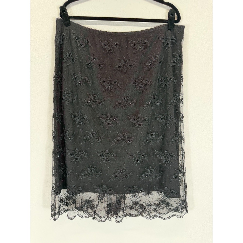 Valerie Separates Womens Black Lace Overlay Midi Skirt Beaded Floral Plus 1X